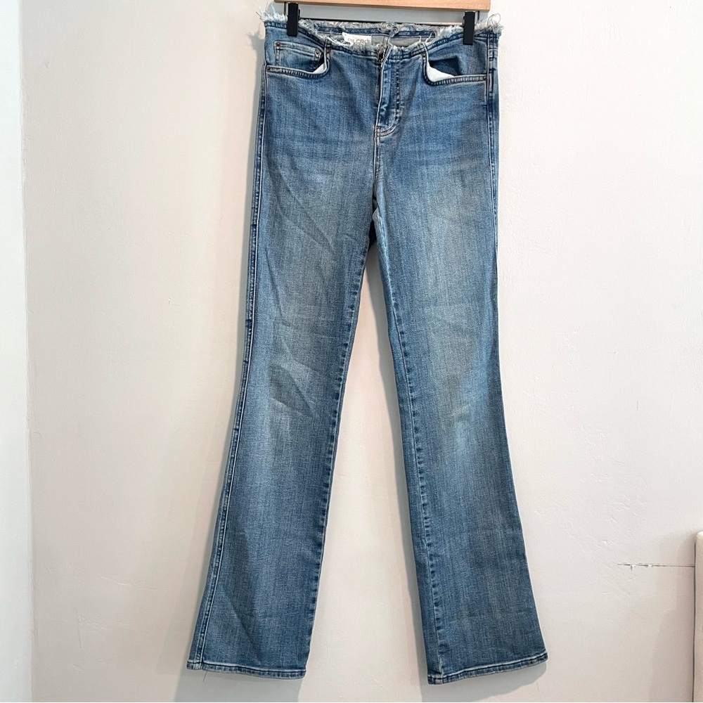 Pilcro Frayed Cut Off Waist Low Rise Mini Bootcut Jeans